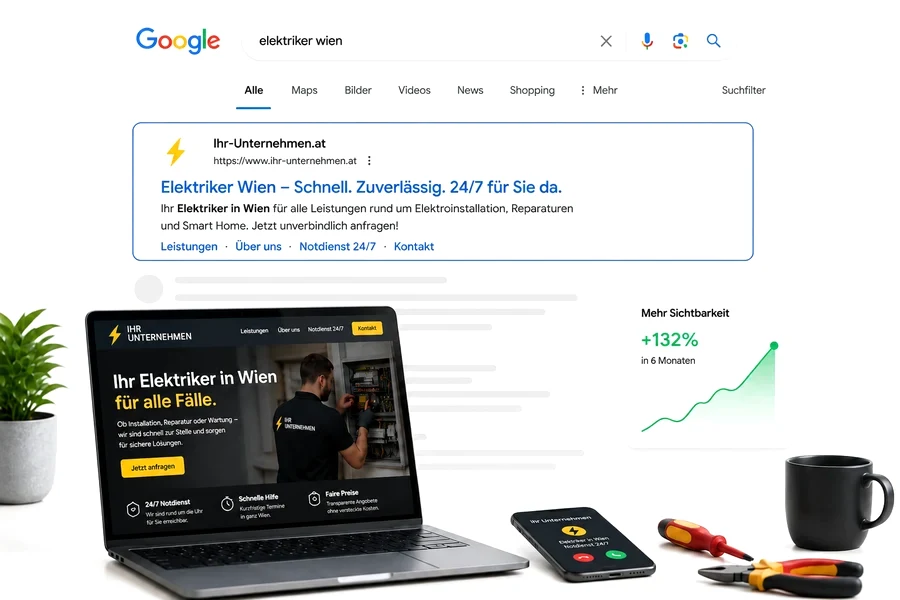 Google-Suchergebnis mit gut platziertem Unternehmenseintrag